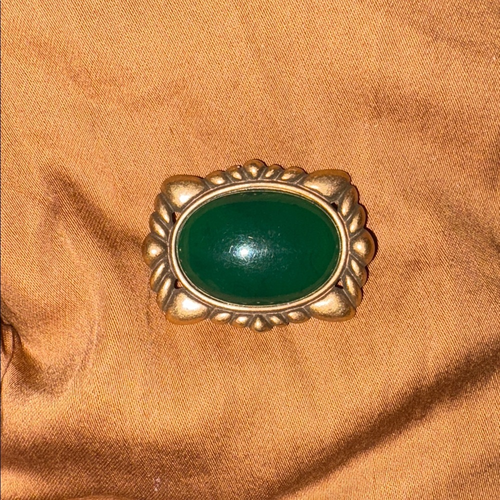 Monet Green Stone Brooch Set in Bronze Frame